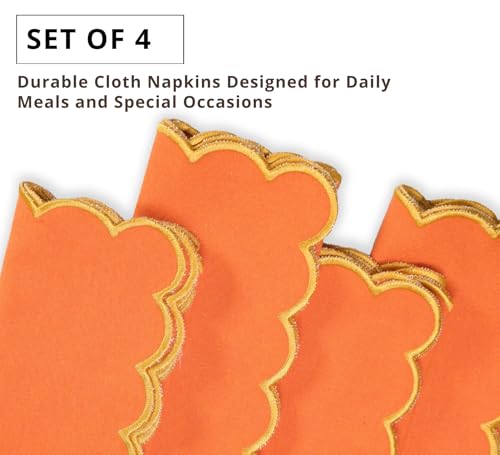 Image of PurpleEssences Scalloped Cloth Napkins 18x18 in - Orange Edge Golden Yellow