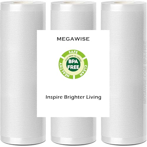 MegaWise 3 rotoli di sacchetti sottovuoto per macchina sottovuoto, 20,3 cm di larghezza e 21,6 m di lunghezza, per macchine sottovuoto Megawise e altre marche, perfetti per la preparazione dei pasti e
