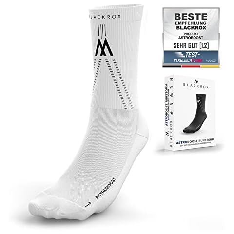 BLACKROX Astroboost Runstorm V1 Compression Socks Sport Comparison Winner Sports Compression Socks Running Socks Football Women Men Long Compression Socks, White (S-M) Cover