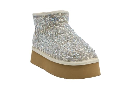 Corkys Footwear Hey Girl Homebody Rhinestone Platform Bootie with Cushioned Insoles, Plush Faux Fur Lining, Cozy Comfort and 1.75-Inch Platform Elegance - Clear - Size 83
