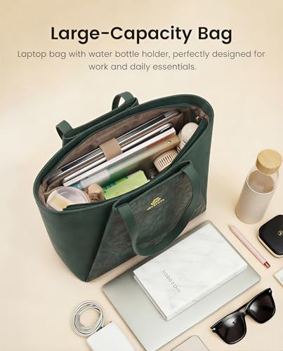 Image of LOVEVOOK Laptop Tote for Women - 15.6 Inch Faux Leather Laptop Bag with Clutch, Large Capacity Office Purse Computer