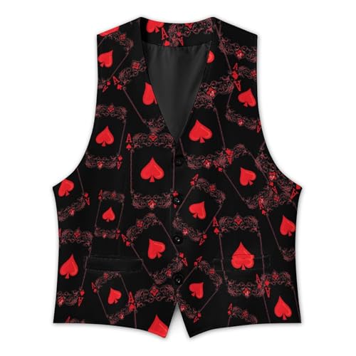 Hearts Playing Card Poker Suit Vest for Men Slim Fit Tuxedo Waistcoat Button V Neck Business Coat2