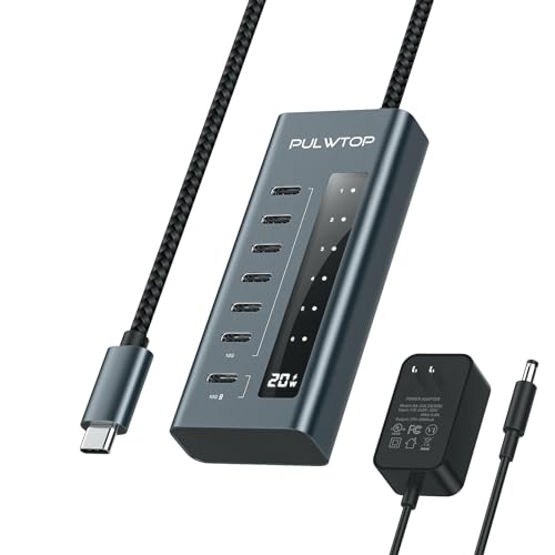 PULWTOP USB C Hub for Laptop 7 in 1 10Gbps USB Adapter Support Data & Charging(Not Support Video)