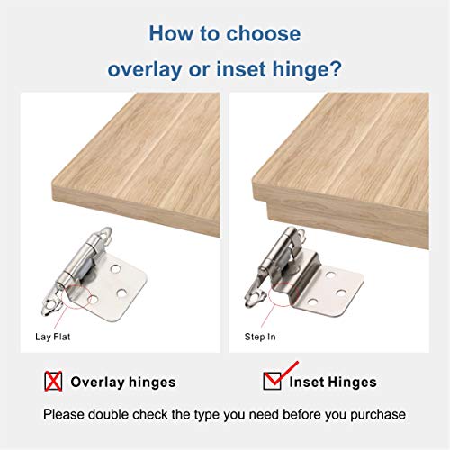 Furniware 30Pcs 3/8\" Inset Hinges,Face Mount Self Closing,Kitchen Cabinet Door Hinges,Overlay Decorative,Brushed Satin Nickel