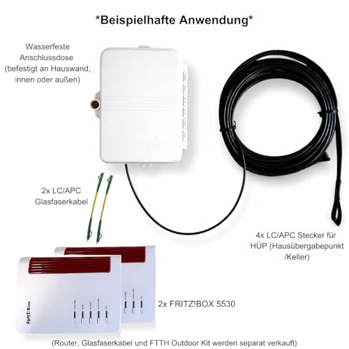 Câble fibre optique monomode OS2 LC/APC 4 fibres étanche noir 50 m