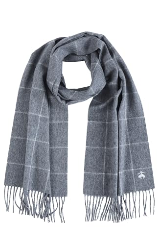 Brooks Brothers Wool and Cashmere Woven Patterned Scarf with Twisted Fringe - Mens Luxury Winter Scarf 66-inches x 12-inches Charcoal Windowpane Plaid