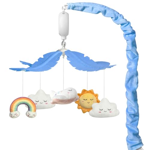 Mkcxcol Crib Mobile for Baby, Blue and White Airplane & Weather Theme, Mobile for Crib with 35 Lullabies & 3 Modes Rotating Music Box, Nursery...