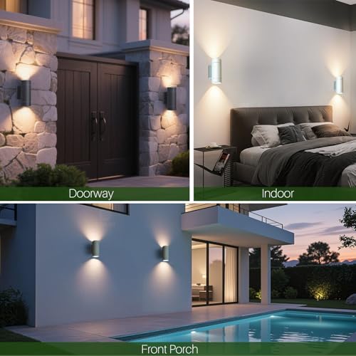 EBION Outdoor Wall Lights,IP65 Waterproof Up and Down Outside Lights Mains Powered, Exterior Wall Sconce Lights GU10,Anthracite Aluminium Wall Lamp for Front Door,Porch,Garden,Garage,2 Pack