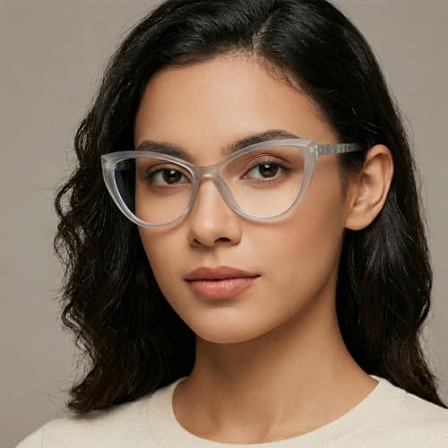 Image of Blue Light Blocking Cat Eye Glasses for Women Transparent Frame Anti UV Protection Zero Power Computer Glasses Lightweight Optical Frame