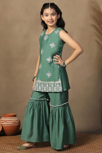 Image of Fashion Dream Girl's Chanderi Silk Ethnic Kurta and Sharara Set|Kids Salwar Suit Set|Sharara Set for Girls