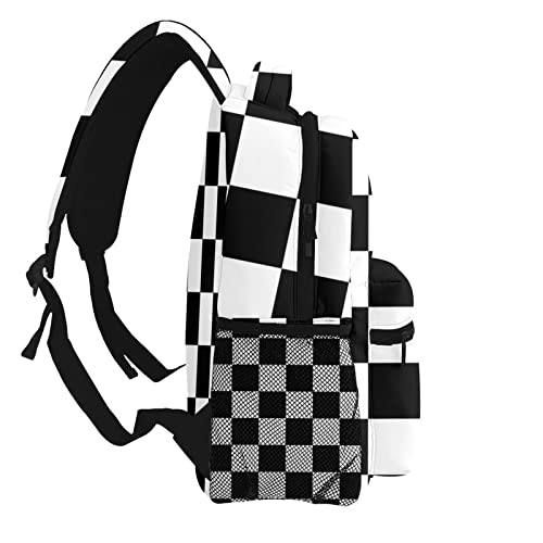 Black White Race Checkered Flag Pattern Casual School Backpack Bag, Laptop Hiking Travel Shoulder Daypack College Bookbag for Men Woman Girls Boys Teens3
