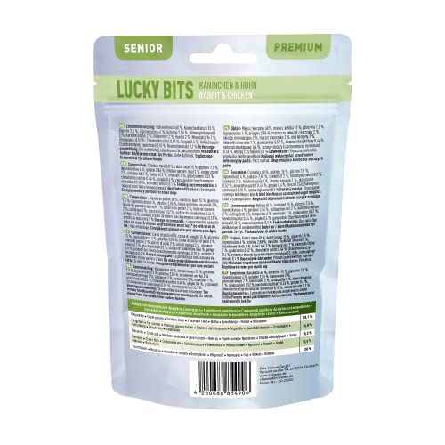 Chewies Lucky Bits Kaninchen & Huhn Senior Hundeleckerli - Hunde-Leckerlis getreidefrei & Soft mit viel Protein und Superfoods wie Bierhefe oder Ginkgo, ohne Zucker (80 g)