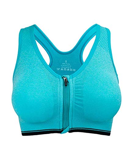 MIXZONES Women's Zip Front Closure Sports Bra - Seamless Wirefree Racerback with Removable Padded Zipper Bras Plus Size 4XL (XXL 36B 36C 36D 38A, Green)