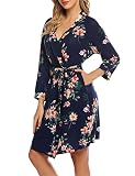 Hotouch Women Kimono Robes Cotton Lightweight Robe Short Knit Bathrobe Soft Sleepwear Ladies Loungew