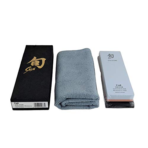 Kai DM-0708 - Piedra de afilar japonesa combinada para el cuidado perfecto de la navaja Shun Damasco, grano 300/1000, paño de pulido supersuave, 40 x 40 cm