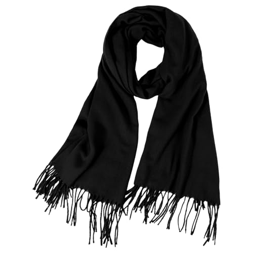 CIATBYYJ Warm Schal Damen,Cashmere Schals,Weich Damen Pashmina Winterschal,Langer Fransen-Schaln,Suitable for Keeping Warm in Autumn,Winter and Christmas(Schwarz)