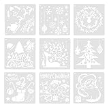 KINBOM 9pcs 13x13cm Weihnachts Dekorations Schablonen, PET Weihnachts Zeichenschablonen Weihnachtsbaum Schneeflocken Muster für Scrapbook Wandfenster Holzmalerei Dekoration DIY Handwerk