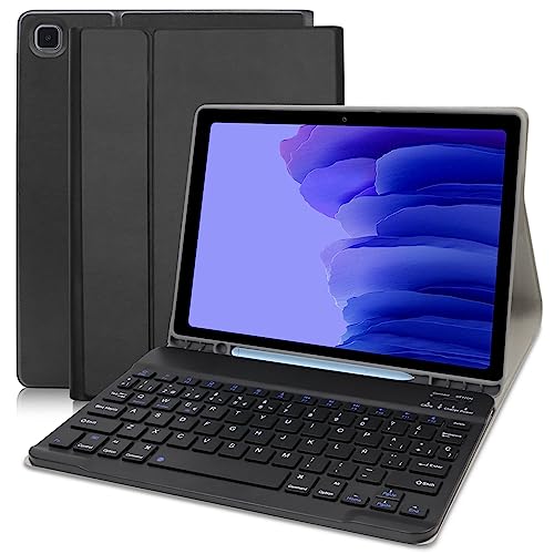 YUEJIDZ Funda Samsung Galaxy Tab A7 con Teclado Español Ñ, Bluetooth Desmontable para 10,4 Pulgadas 2020/2022 (SM-T500/T505/T507), Negro