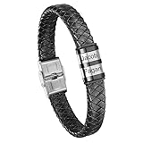 Bosajewel Personalized Leather Bracelet for Men Silver Name Beads Charm Bracelets Custom Engraved 3