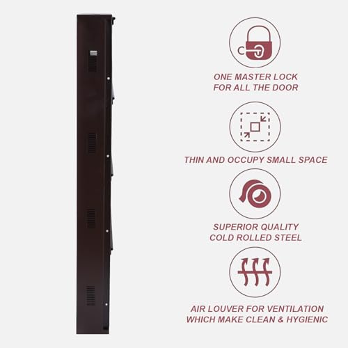 Image of Metal Shoe Rack Wall Mounted for Home with Central Locking | 4 Door 28 inch Wall Mounted Metal 12 Pair Shoe Rack Cabinet | Pre-Assembled Rack Shelves | 3 Year Warranty (Brown)