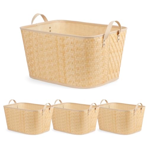 Image of BROWNLILY Oversized Storage Baskets Laundry Hampers with Structured Frame & Supported Bottom, Extra Large Closet Bins for Shelves Blankets Car Bedroom Bathroom Organizers (Pack of 4, Natural)