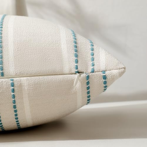 Image of Hckot Throw Pillow Covers 24x24 Set of 2 Teal Pillow Covers Farmhouse Decorative Pillows Textured Linen Square Cushion Covers for Sofa Couch Bed Living Room Decor(Teal)