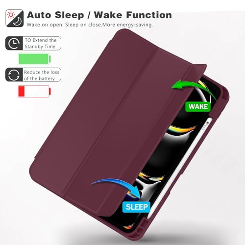 Image of ZryXal New iPad Pro 13 Inch Case (M5) 2025 / (M4) 2024 with Pencil Holder, Smart iPad Case [Support Pencil Pro and Pencil (USB-C)], Support Touch ID and Auto Wake /Sleep (Wine)
