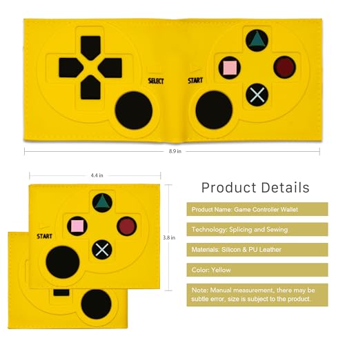Image of Game Controller Wallets For Kids, Man, Teen Bifold Wallet Multiple Card Slots and Coin Pocket Gamepad Silicone And PU Leather Surface Video Game Kids Wallet in Yellow