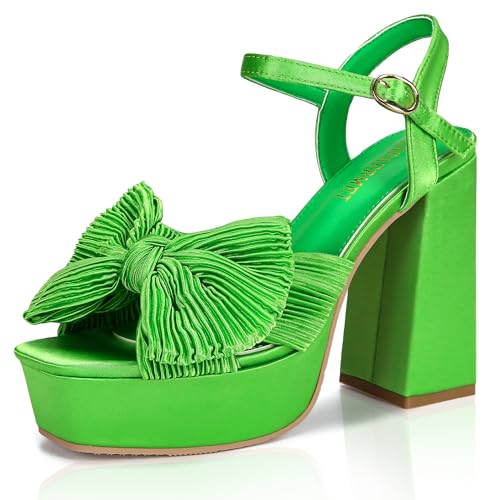 Image of KHPAERMEI Bow Knot Platform Heels for Women Chunky Heeled Sandals | Fashion Comfortable Open Toe Ankle Strap Block High Heels,Suitable for Wedding Party Dress Evening Prom Shoes