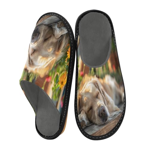 senya Golden Retriever Sleeping Fuzzy Slippers Soft Home Bedroom Slippers for Women Men House Shoes2