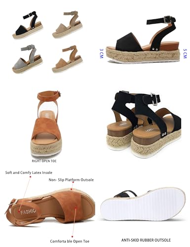 DevilAngel Women's Topic Open Toe Buckle Ankle Strap Espadrilles Flatform Synthetic Summer Casual Wedges Sandals2