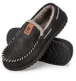 HomeTop Men's Moccasin Slippers Soft Faux Suede Plush Warm Lining Memory Foam Indoor House Shoes with Anti-Skid Sole (12, Black)
