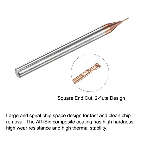 Image of uxcell Square Nose End Mill, 0.5mm Solid Carbide AlTiSin Coated Long Reach CNC Router Bits 2 Flutes Milling Cutter with Extended Neck, 3mm Cutting Length 4mm Shank