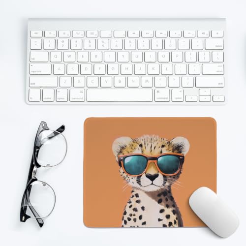 Image of Small Orange Cheetah Mouse Pad,Funny Sunglasses Animal Desk Mat | Small Cool Cheetah Mouse Pad for Office Home Dorm Desktop Decor, Funny Sunglasses Animal Desk Mat for Wild Art Lovers