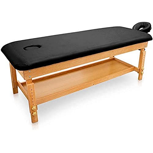 QUIRUMED Camilla de Masaje de Madera Fija Easy, Color Negro, Cama de Masaje, Polipiel, Altura Regulable, Cabezal extraíble, Bandeja apoyabrazos, Tapizado Alta Densidad, hasta 220 kg