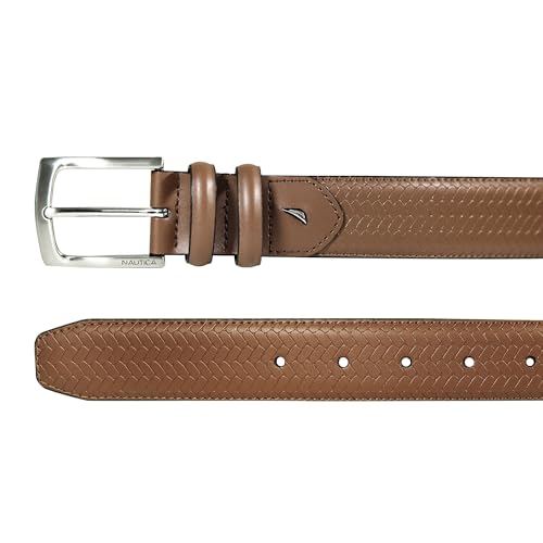 Image of Nautica Men's Casual Leather Belt | Everyday | Classic | Pants | Jeans | Khakis | Chinos | Metal Buckle