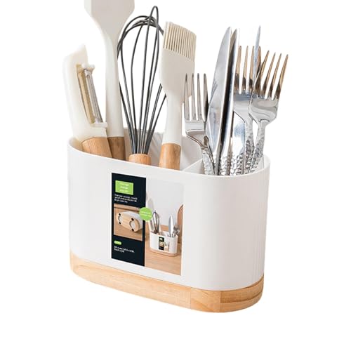 Cutlery Storage Drainer Rack - Wooden Base Kitchen Utensil Holder for Home, Bar, Cafe, Restaurant