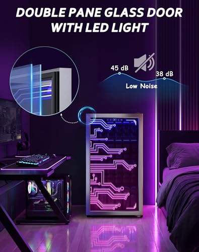 Image of Tehanld 3.2 Cu.Ft Beverage Refrigerator, 130-Can LED Glass Door Fridge