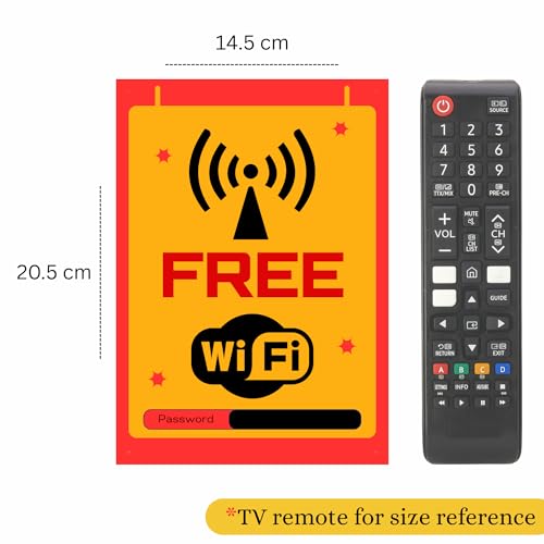 Image of WiFi Sign Sticker Board 20.5 x 14.5 CM | Peel & Stick or Screw Fixing | Pre-Drilled 4 Holes | Waterproof Finish | Pack of 2 (Free Wifi, Medium -20.5 x 14.5 CM)