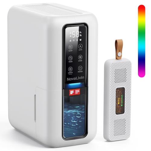 Dehumidifier for Home, Dehumidifiers for Bathroom, Bedroom, Living room, Closet with 68 OZ Water Tank, Moisture Absorbers, Auto Shut Off, Auto Humidity Control, 7 Colors LED Light, White