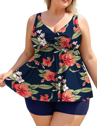 COOTRY Plus Size Tankini Swimsuits for Women Two Piece Bathing Suit Modest Swim Suit Flowy Swimwear with Boyshorts