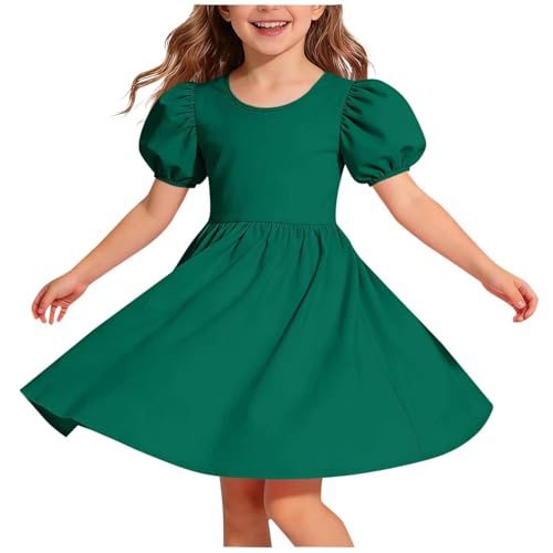 Robe plissée fille à manches courtes bouffantes et col rond