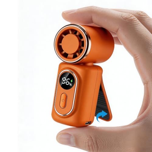 Image of Portable handheld small fan, with built-in fixed clamp, featuring 6-speed adjustable high-speed personal fan, LED display screen, rechargeable, suitable for use in makeup, travel, indoor and outdoor