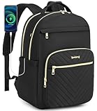 VANKANY Laptop Backpack Women, Aesthetic Highschool Backpack for Girls Cute Black Backpack for College Students Nursing Commuter Work Travel