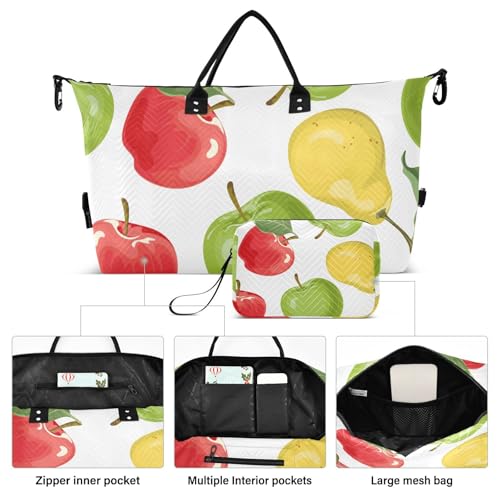 Pear Apples Pattern Duffle Bags for Women Men Waterproof Weekender Overnight Bags Hospital Bag Large Tote Bag with Toiletry Bag for Yoga Gym Travel Sport Hospital2