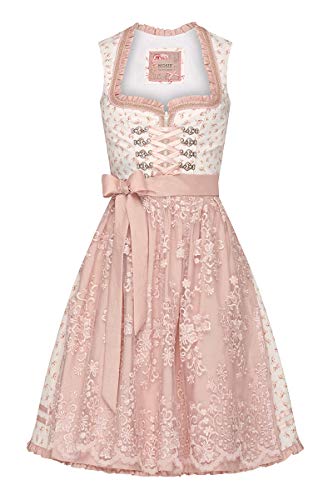 Moser Mini Dirndl 60 cm Creme geblümt Altrosa mit Tüllschürze Bianca...