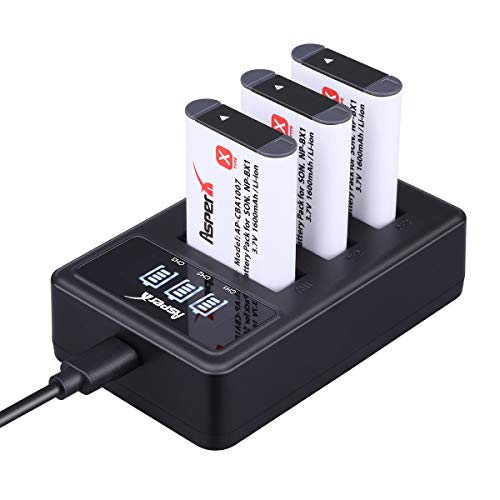 NP-BX1 Camera Battery-Asperx 3 Pack NP-BX1 Batteries and Charger Compatible with Sony DSC-RX100M III, DSC-RX1, DSC-RX100 V, DSC-HX300, HDR-CX240, HDR-PJ275, HDR-AS30V, HDR-CX440, HDR-CX40 Cameras
