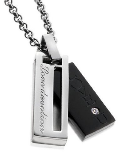 【ノーブランド品】ステンレス ジュエリー LOVE-U ペアネックレス(メンズ ブラック)