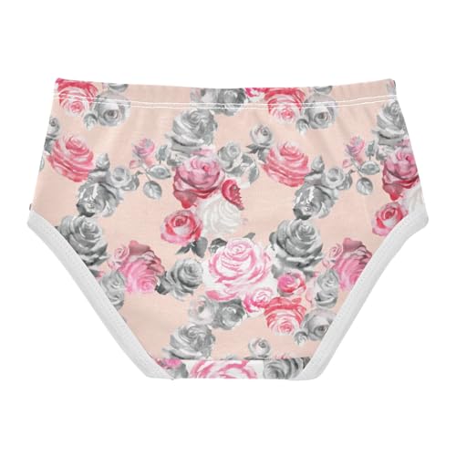 Durable Toddler Girls Underwear 2t Cotton Little Girl Panties Watercolor Pink Gray Roses Briefs Kids Undies2