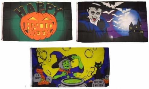 3x5 Happy Halloween 3 Pack Flag Wholesale Set #199 Combo 3x5 Banner Grommets - Party Decorations Supplies For Parades - Prime Outside, Garden, Men Cave Decor Flag